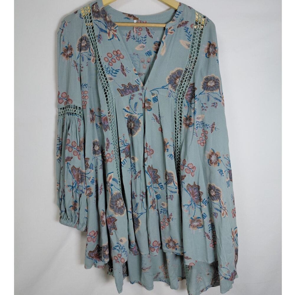 Free People Metal  Floral V-Neck Lace Trim Lightweight Tunic Women Size XS